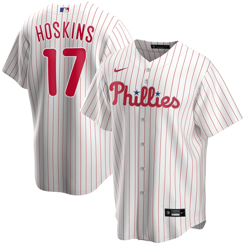 2020 MLB Men Philadelphia Phillies #17 Rhys Hoskins Nike White Home 2020 Replica Player Jersey 1->philadelphia phillies->MLB Jersey